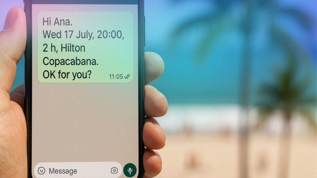A picture for How book an Escort in Rio - WhatsApp escort etiquette Rio 2025 with a sample WhatsApp message